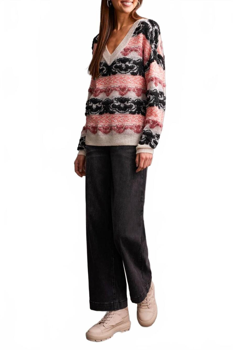 NEW TRIBAL v neck sweater in eggshell multi